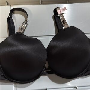 Victoria's Secret Black Rhinestone Strap Bra 38DDD